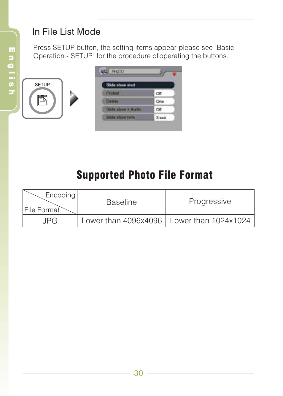 Supported photo file format | Panasonic MDVR-12 User Manual | Page 30 / 38