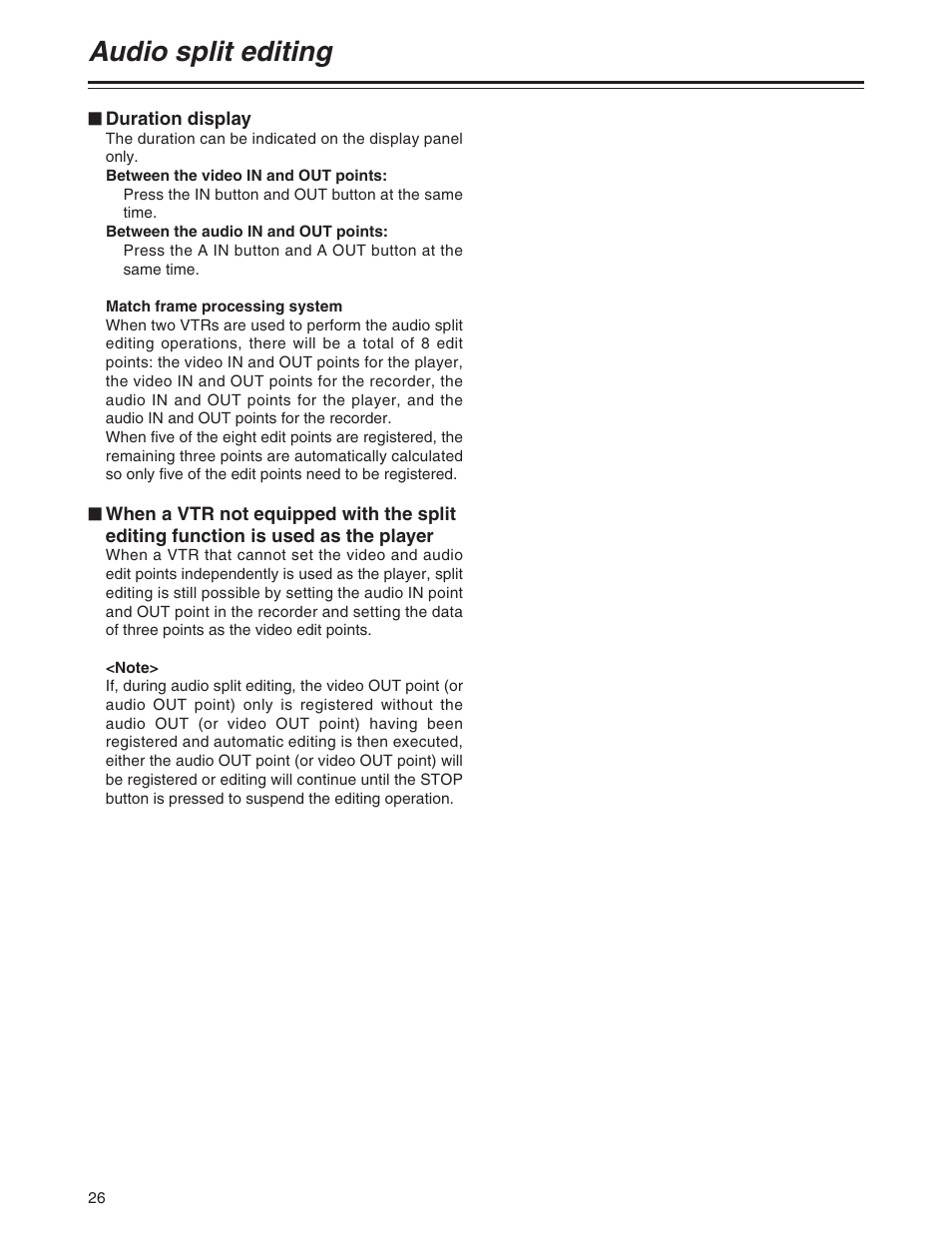 Audio split editing | Panasonic AJ-SD755P User Manual | Page 26 / 78