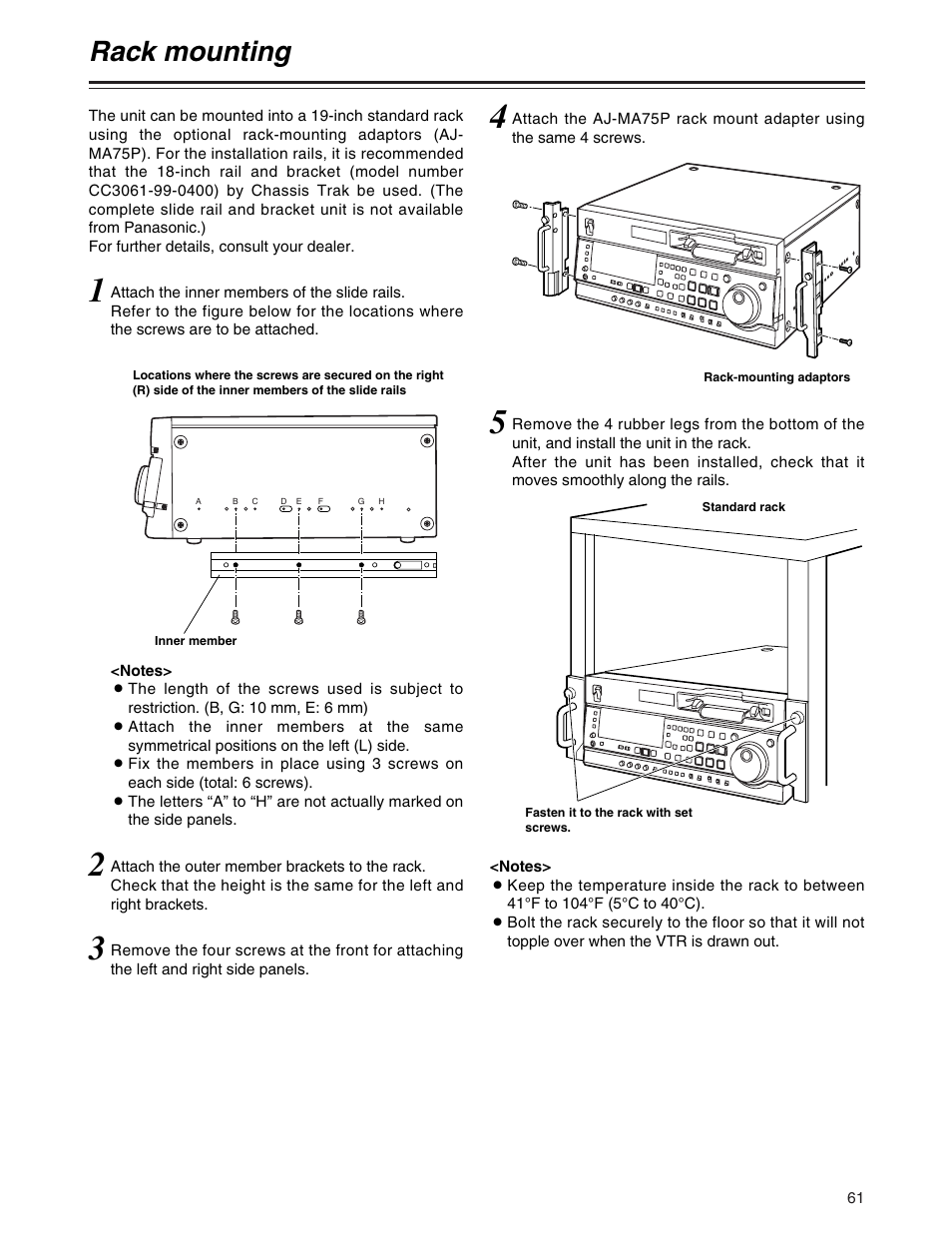 Rack mounting | Panasonic AJ-SD755P User Manual | Page 61 / 78