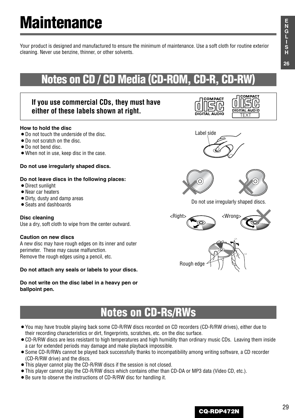 Maintenance | Panasonic CQ-RDP472N User Manual | Page 29 / 36