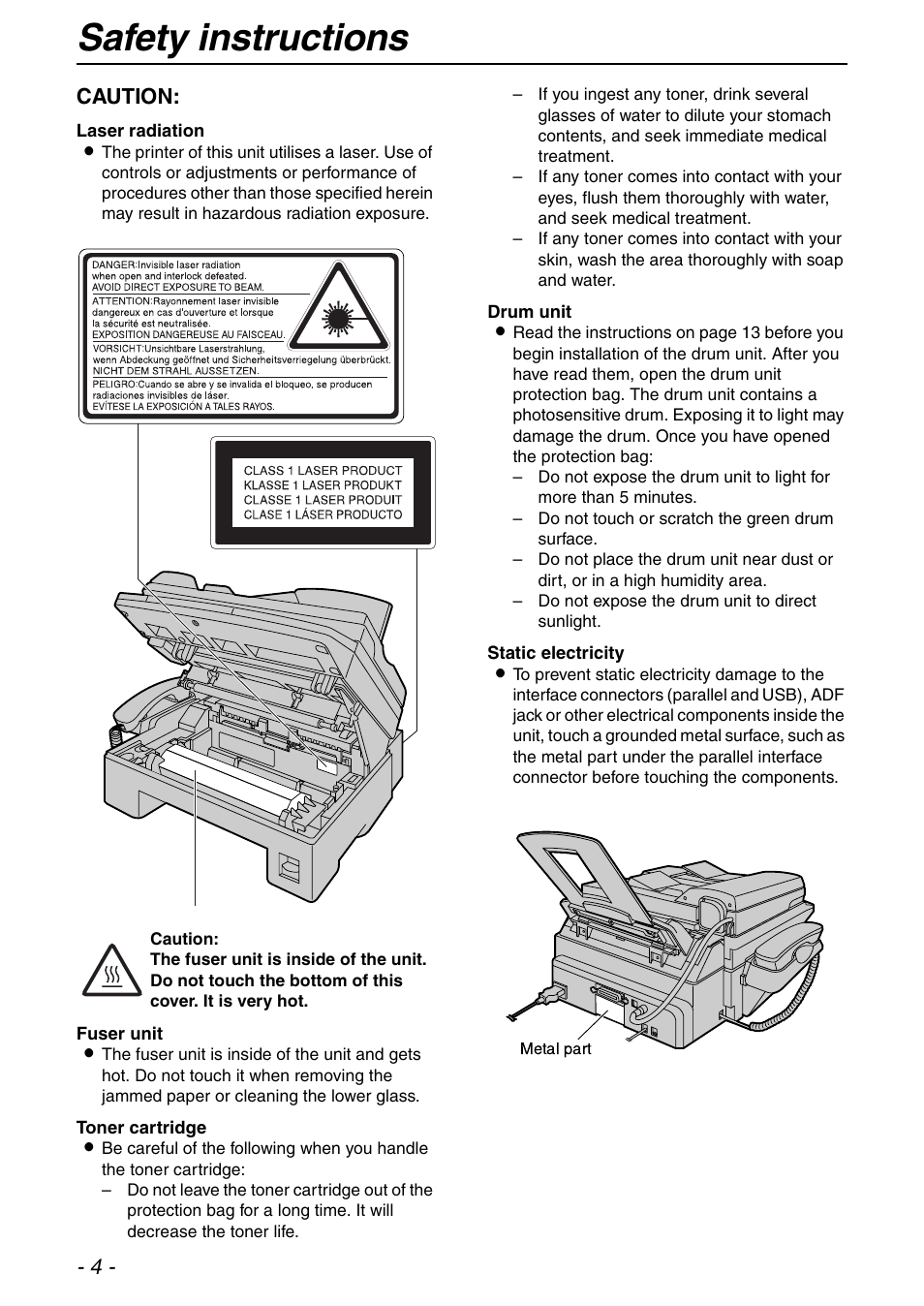 Safety instructions, 4 - caution | Panasonic KX-FLB753HK User Manual | Page 4 / 90