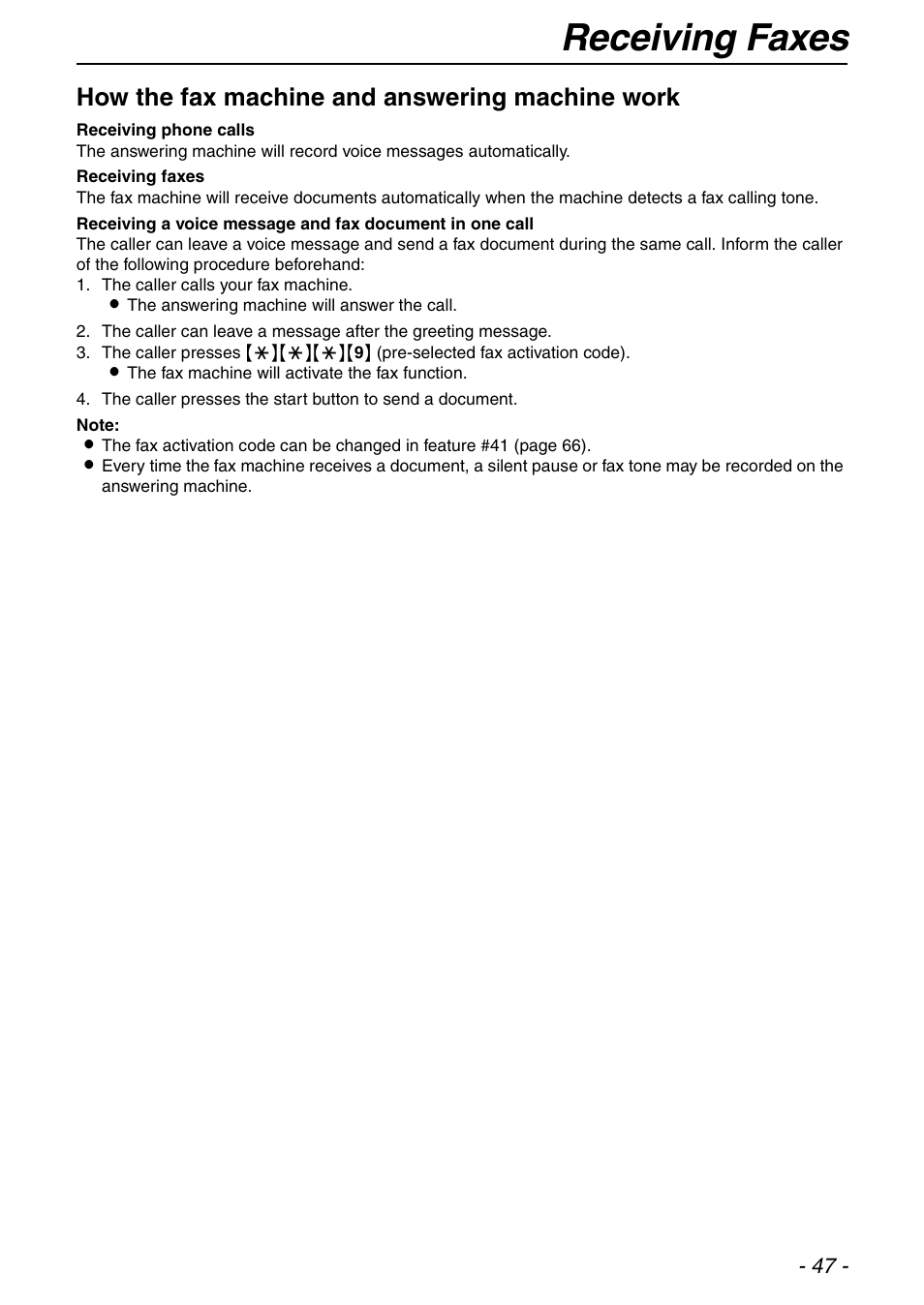 Receiving faxes, How the fax machine and answering machine work | Panasonic KX-FLB753HK User Manual | Page 47 / 90