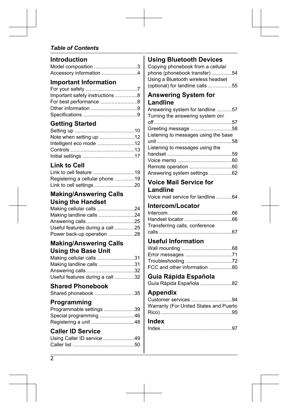 Panasonic KX-TG7644 User Manual | Page 2 / 100