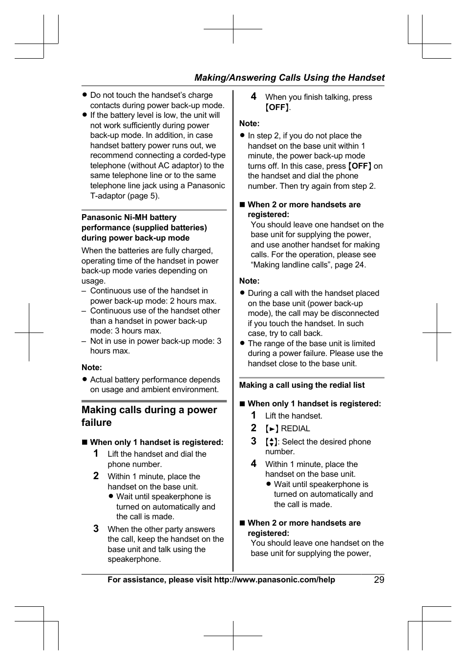 Making calls during a power failure | Panasonic KX-TG7644 User Manual | Page 29 / 100