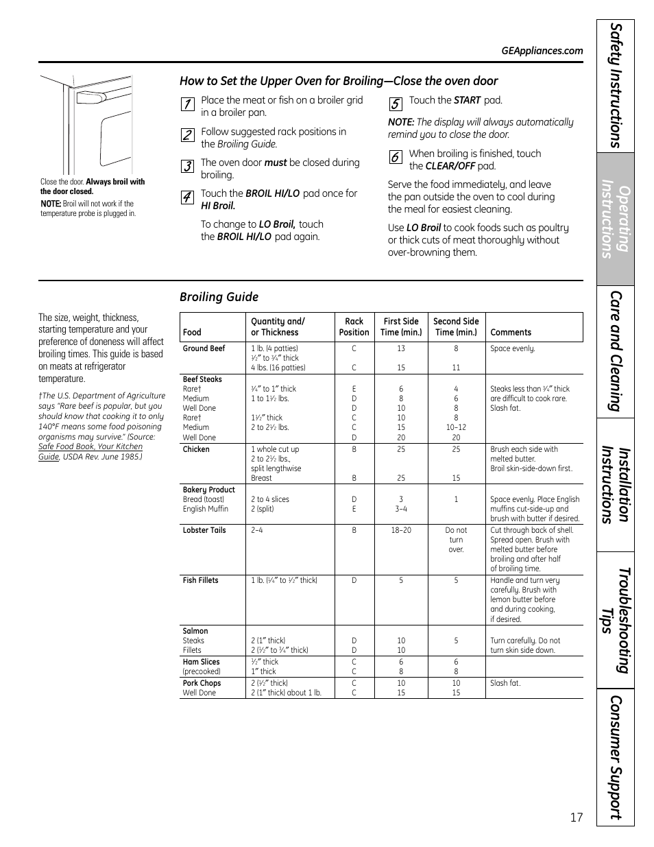 Broiling guide | Panasonic VA-20861 User Manual | Page 17 / 56