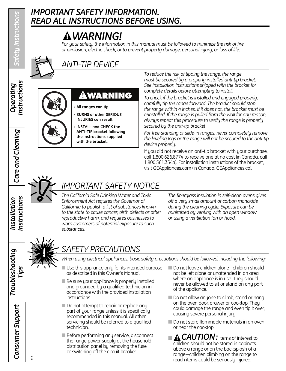 Safety instructions, Warning, Important safety notice | Caution, Safety precautions, Anti-tip device | Panasonic VA-20861 User Manual | Page 2 / 56