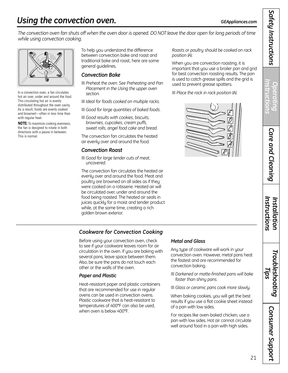 Convection oven, Convection oven –25, Using the convection oven | Panasonic VA-20861 User Manual | Page 21 / 56