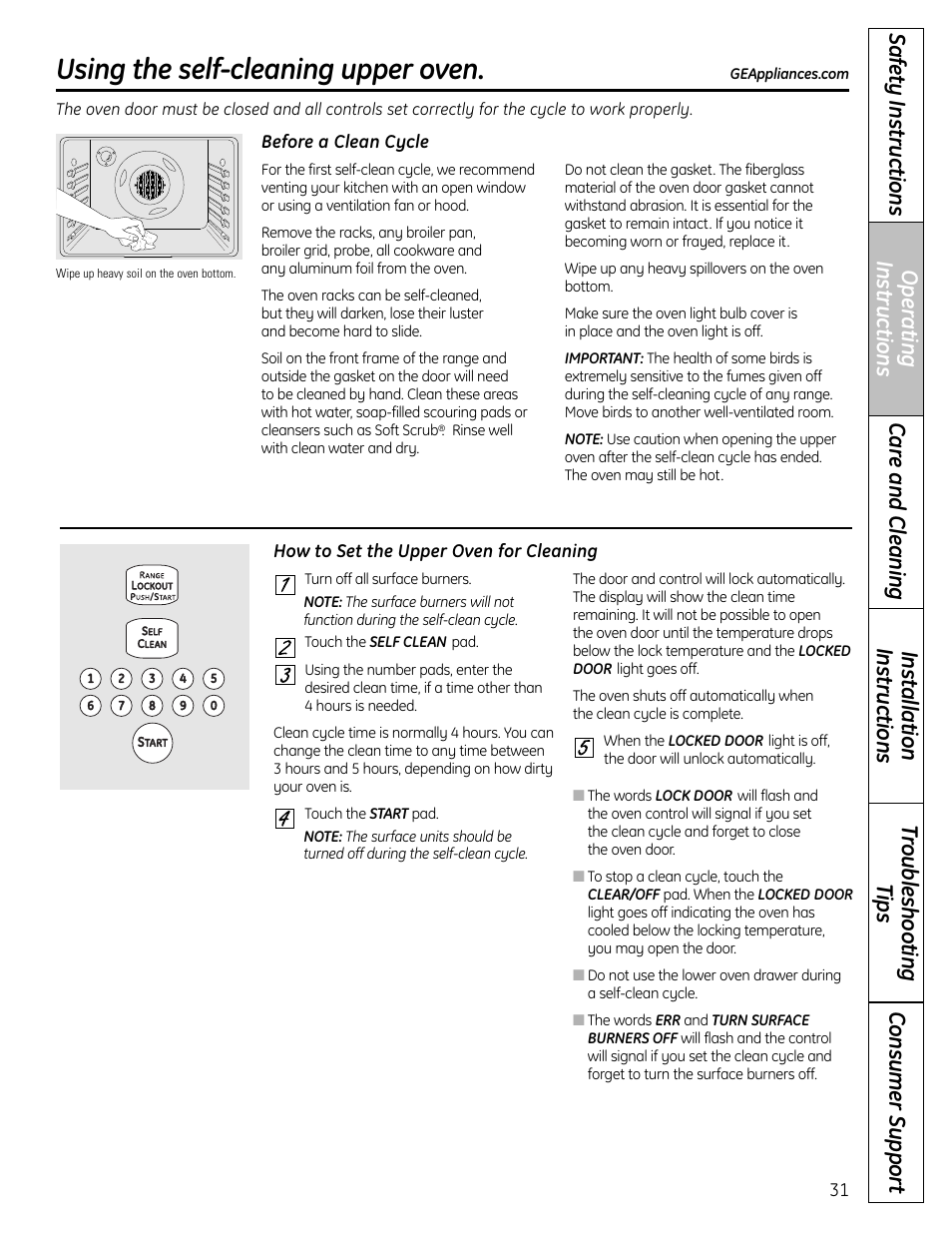 Self-cleaning, Self-cleaning , 32, Using the self-cleaning upper oven | Panasonic VA-20861 User Manual | Page 31 / 56