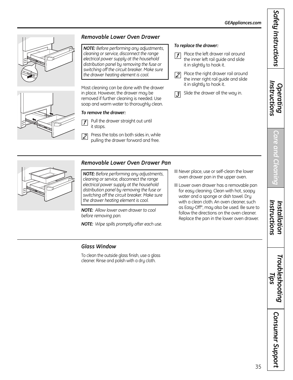 Lower oven drawer | Panasonic VA-20861 User Manual | Page 35 / 56