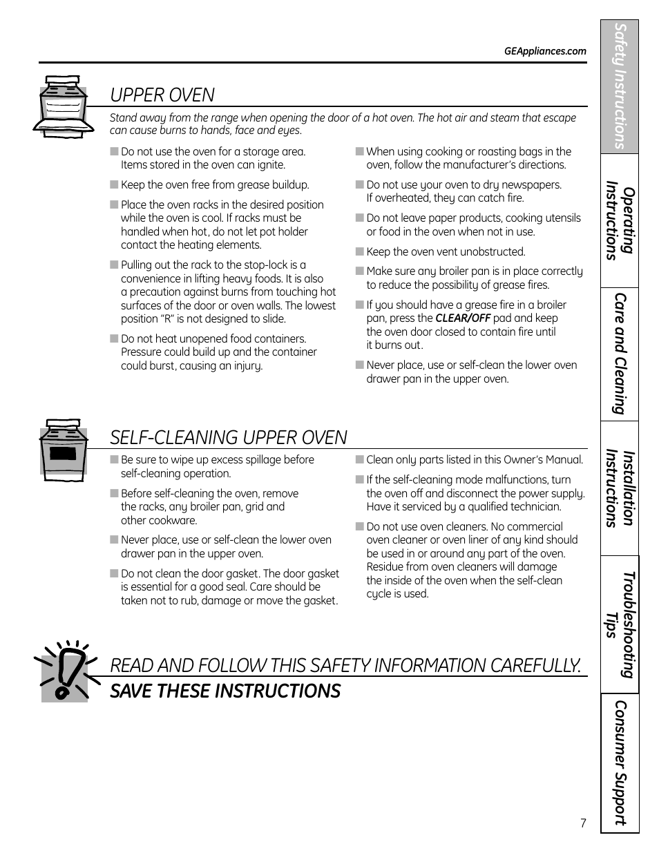 Self-cleaning upper oven, Upper oven | Panasonic VA-20861 User Manual | Page 7 / 56