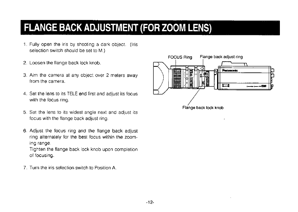 Flange back adjustment (for zoom lens) | Panasonic Convertible Camera AW-E800 User Manual | Page 14 / 56