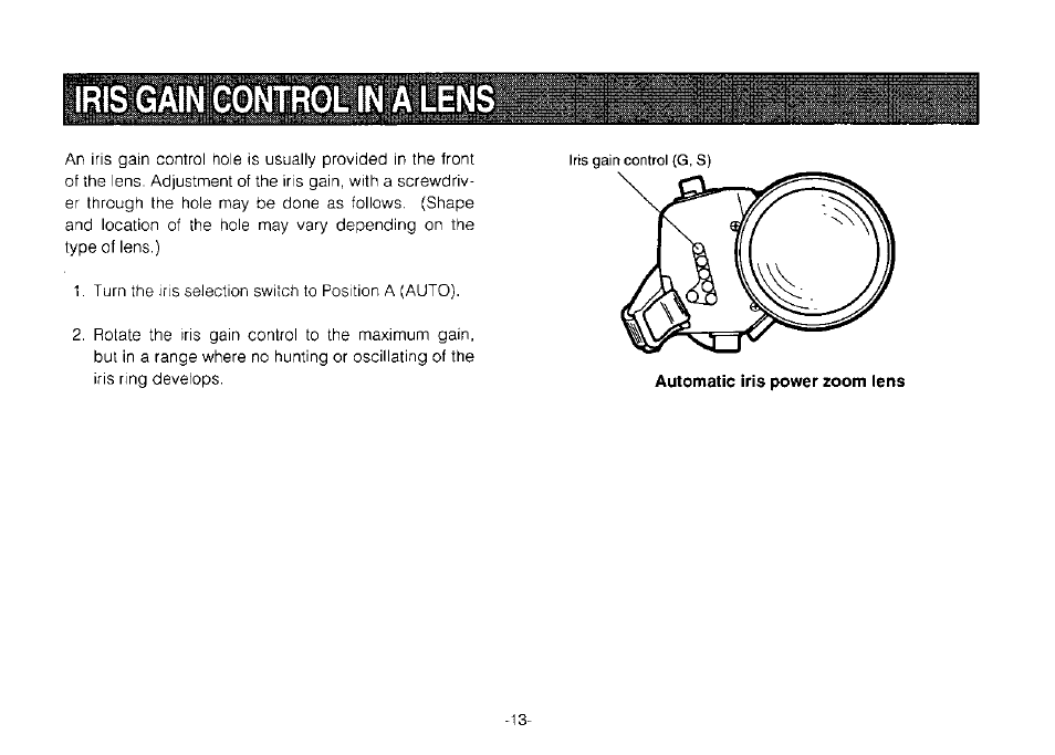 Ris dàln control. in à lens, Iris gain control in a lens | Panasonic Convertible Camera AW-E800 User Manual | Page 15 / 56