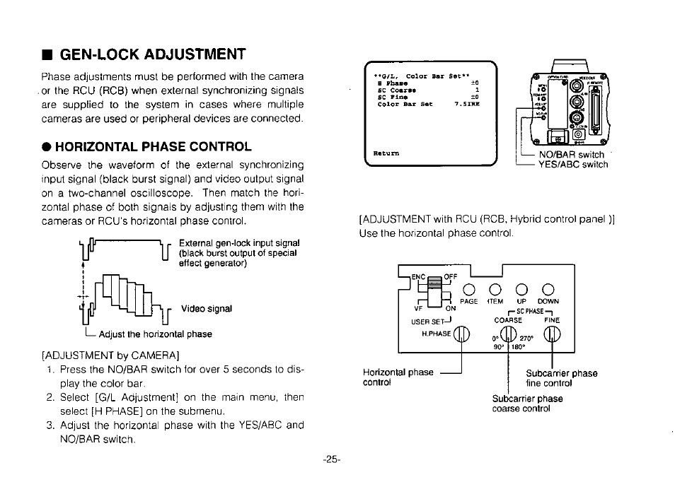 Gen-lock adjustment, Horizontal phase control | Panasonic Convertible Camera AW-E800 User Manual | Page 27 / 56