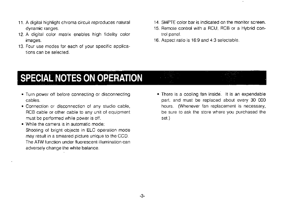 Special notes on operation | Panasonic Convertible Camera AW-E800 User Manual | Page 5 / 56