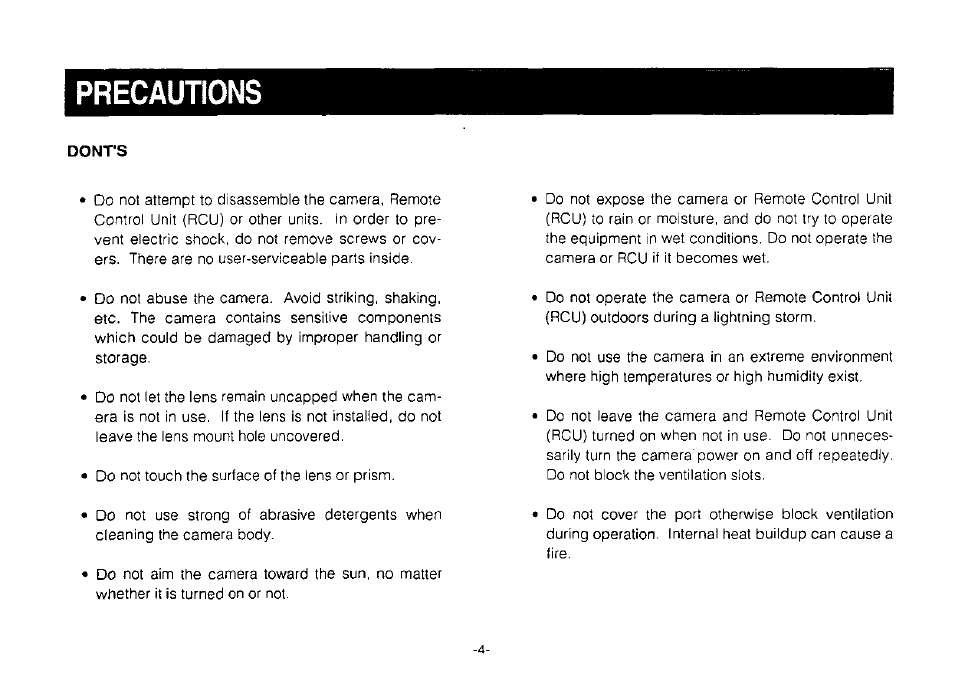 Precautions, Donts | Panasonic Convertible Camera AW-E800 User Manual | Page 6 / 56