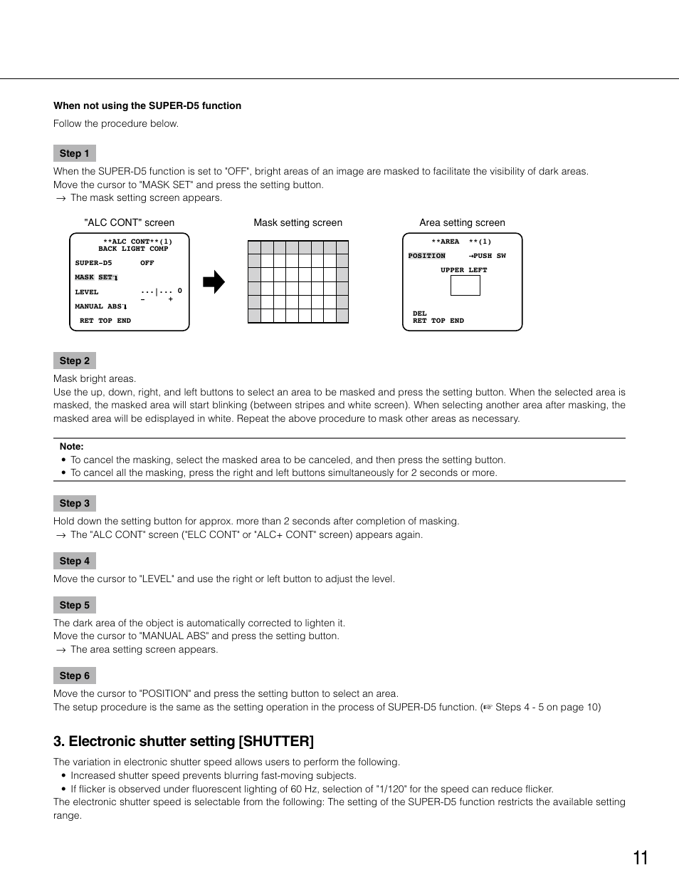 Electronic shutter setting [shutter | Panasonic WV-CP504 User Manual | Page 11 / 35