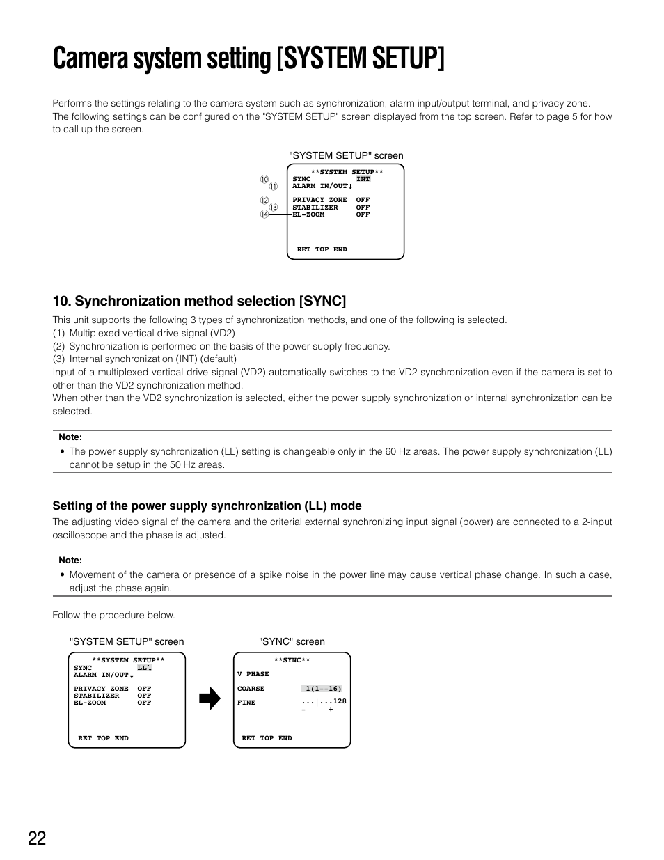 Camera system setting [system setup, Synchronization method selection [sync | Panasonic WV-CP504 User Manual | Page 22 / 35