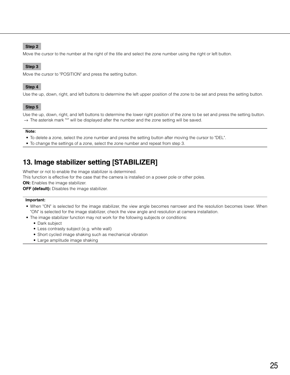 Image stabilizer setting [stabilizer | Panasonic WV-CP504 User Manual | Page 25 / 35