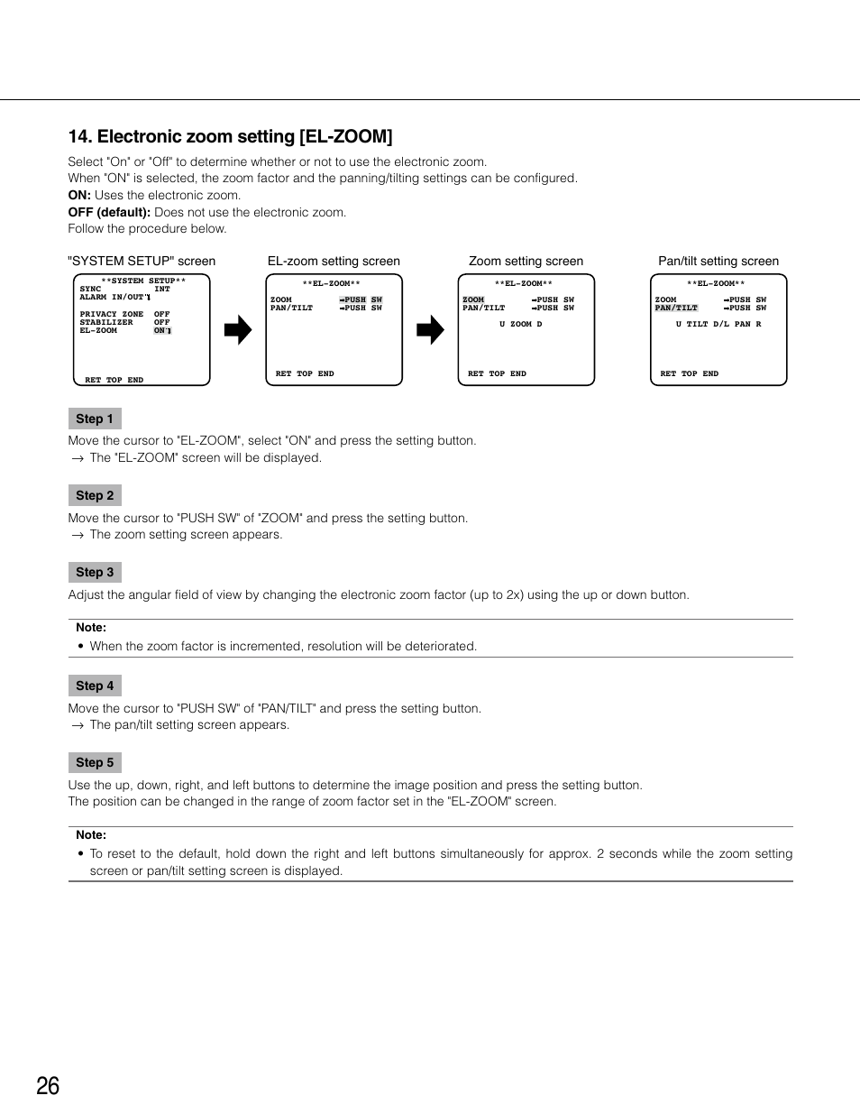 Electronic zoom setting [el-zoom | Panasonic WV-CP504 User Manual | Page 26 / 35