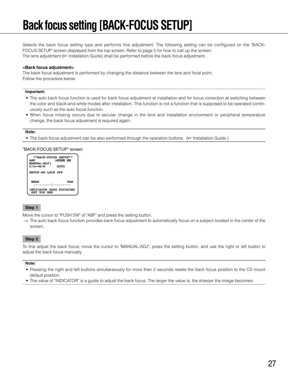 Back focus setting [back-focus setup | Panasonic WV-CP504 User Manual | Page 27 / 35