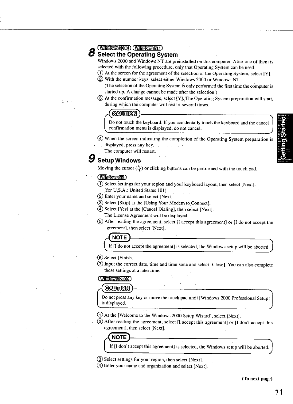 Iwindo^2000), Cwlteiimin, Select the operating system | Setup windows, 4winclowsl98l, 4windows>2000 | Panasonic TOUGHBOOK CF-48 User Manual | Page 11 / 36