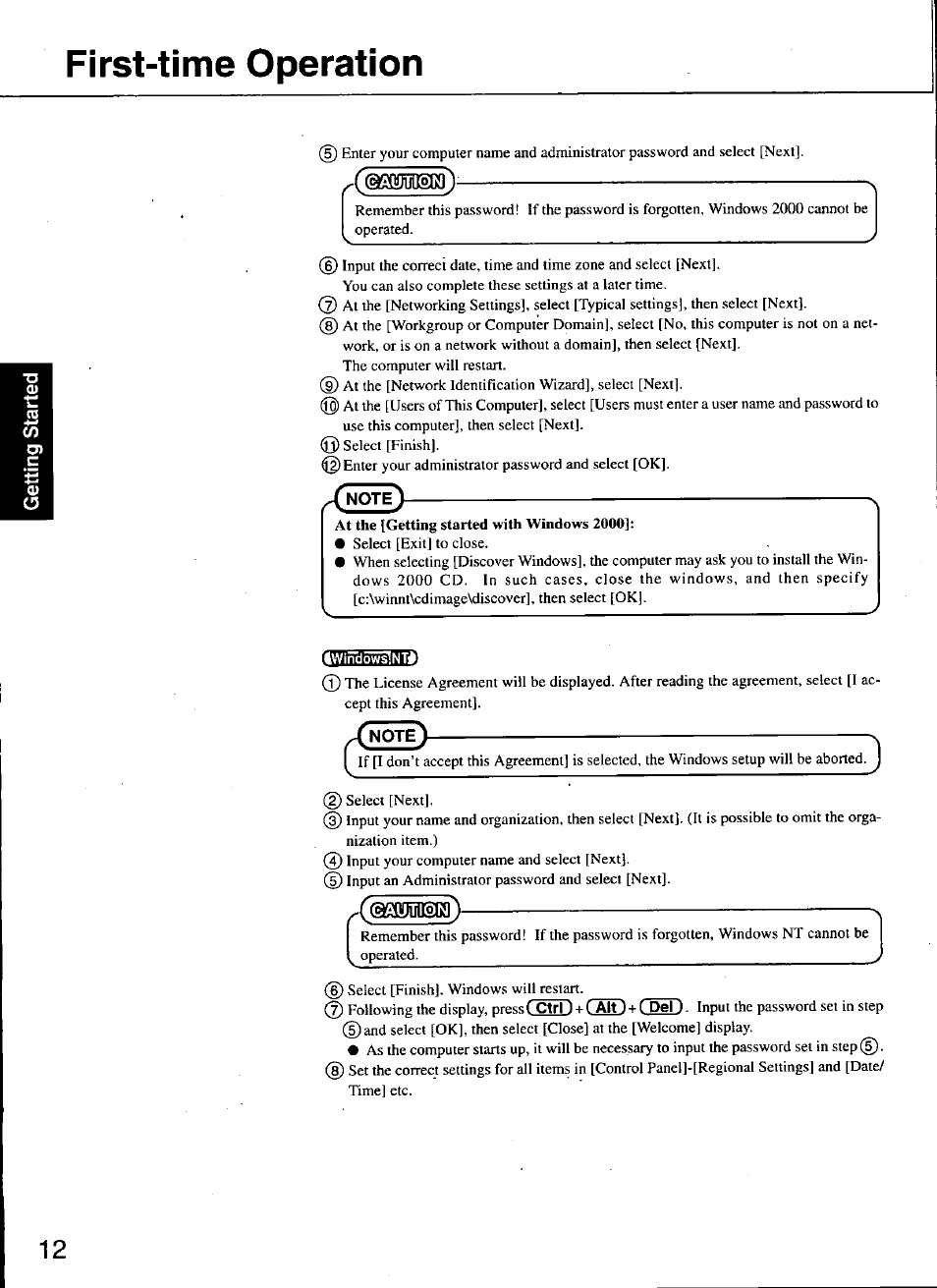 Twiftdowsinti, First-time operation | Panasonic TOUGHBOOK CF-48 User Manual | Page 12 / 36