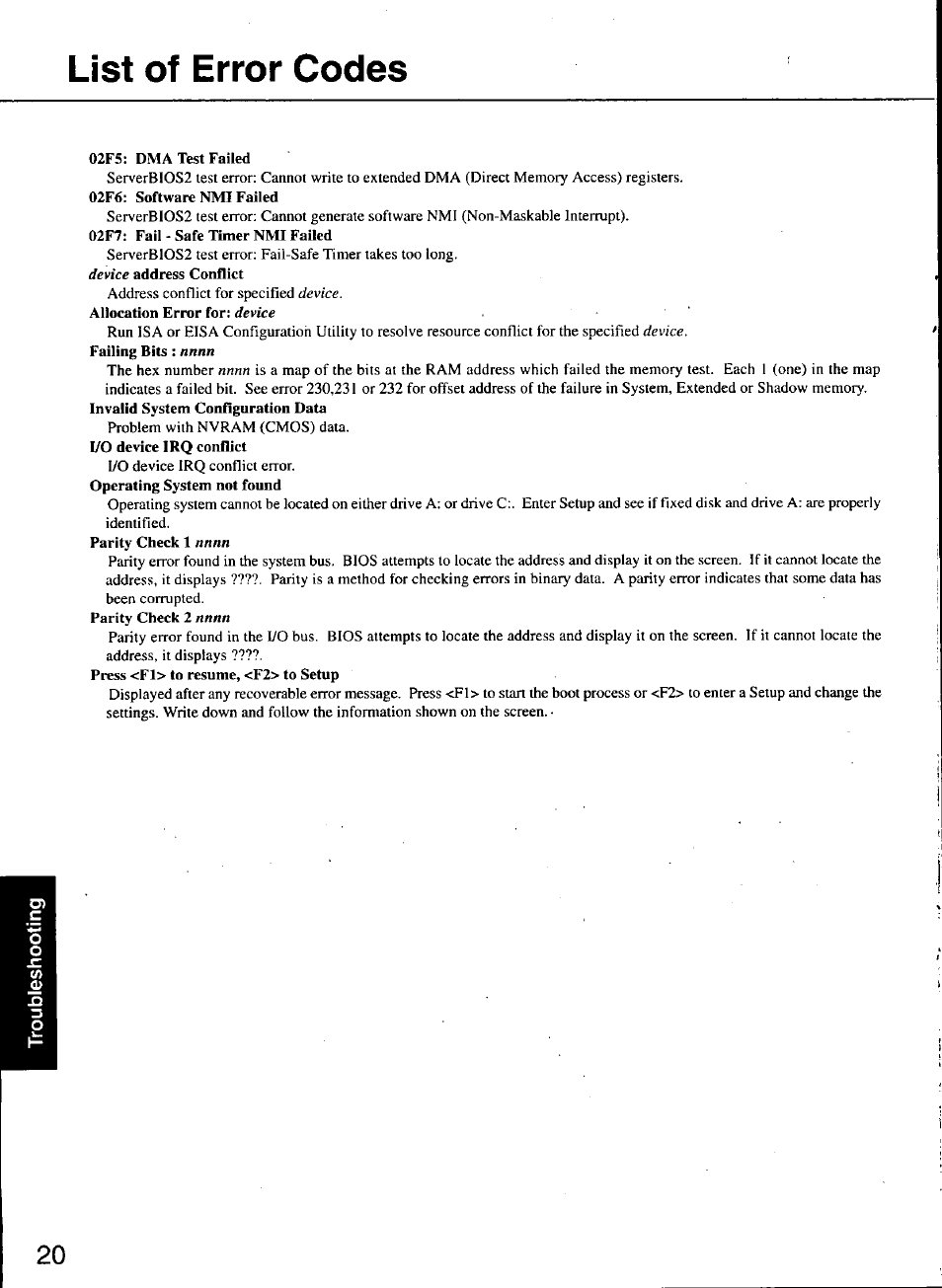 List of error codes | Panasonic TOUGHBOOK CF-48 User Manual | Page 20 / 36