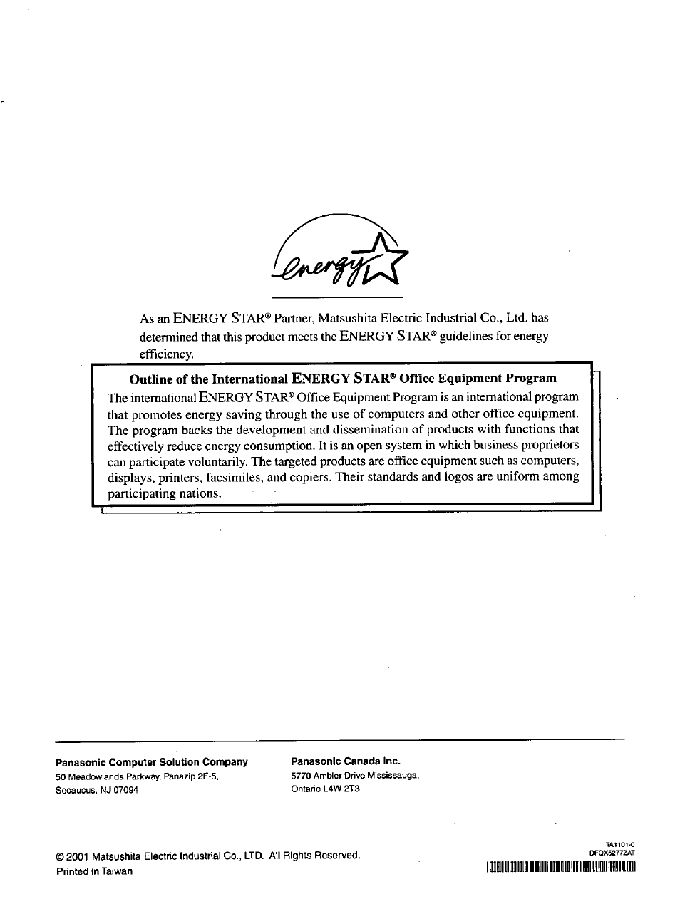 Panasonic computer solution company | Panasonic TOUGHBOOK CF-48 User Manual | Page 36 / 36