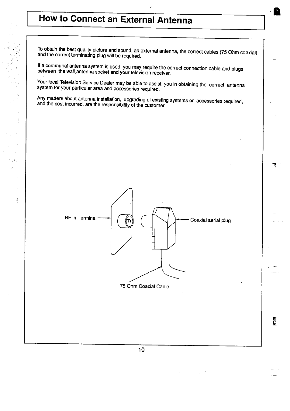 How to connect an external antenna, How to connect an externa! antenna | Panasonic TC-29V50R User Manual | Page 10 / 28