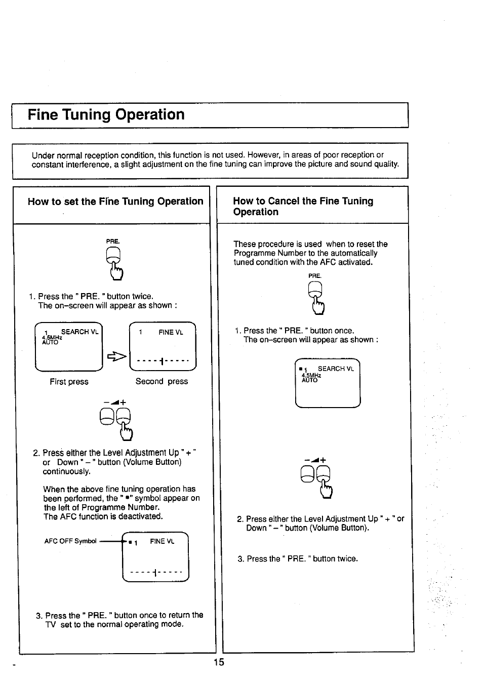 Fine tuning operation, How to set the fine tuning operation, How to cancel the fine tuning operation | Panasonic TC-29V50R User Manual | Page 15 / 28