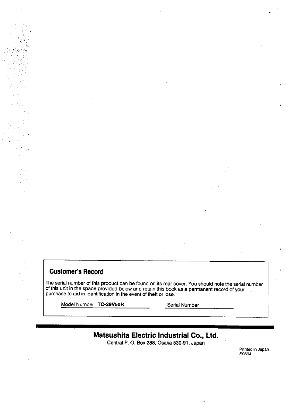 Matsushita electric industrial co., ltd | Panasonic TC-29V50R User Manual | Page 28 / 28