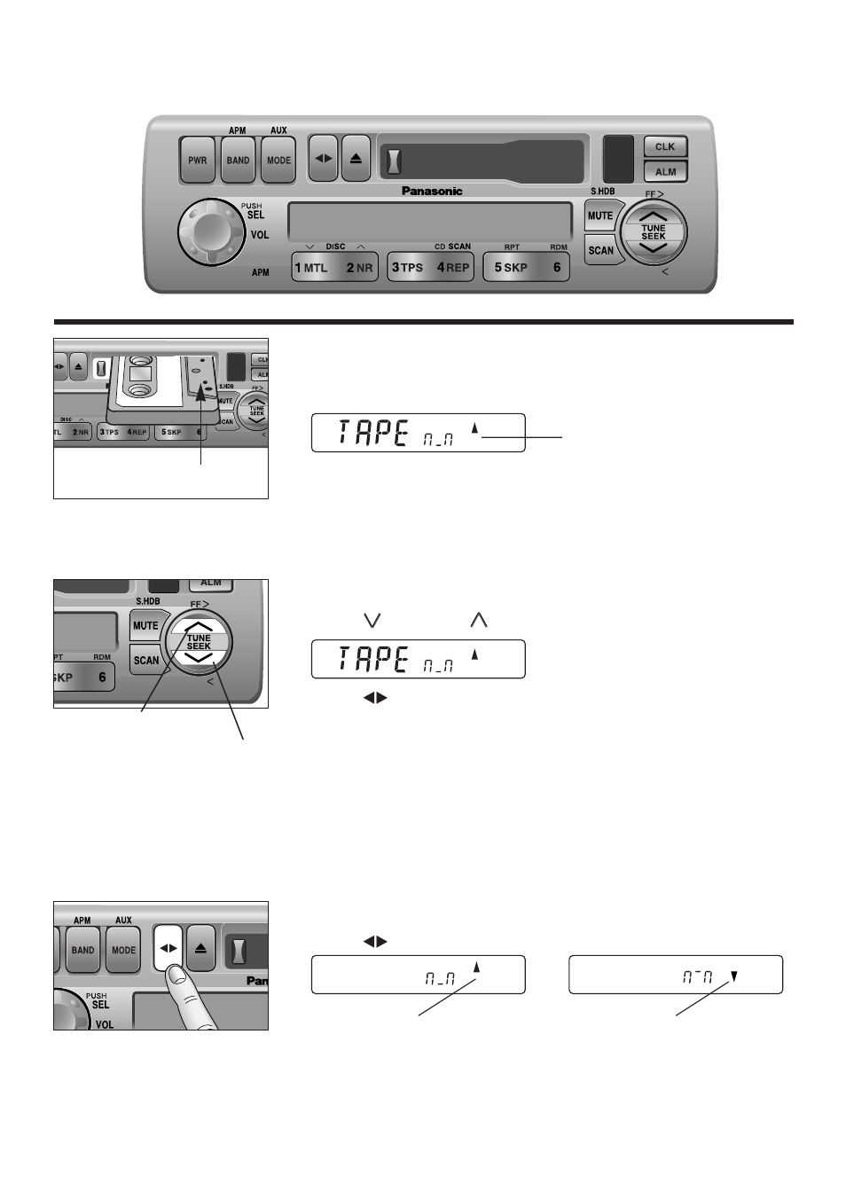Cassette tape player basics, Playing a cassette, Rewind and fast forward | Changing sides | Panasonic CQ-4300U User Manual | Page 9 / 32