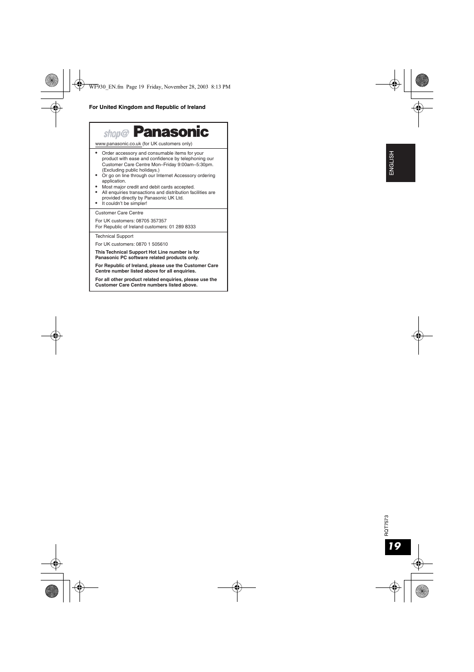 Panasonic RP WF930 User Manual | Page 19 / 76