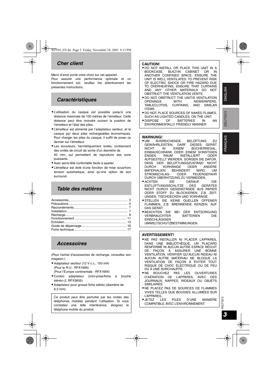 Panasonic RP WF930 User Manual | Page 3 / 76