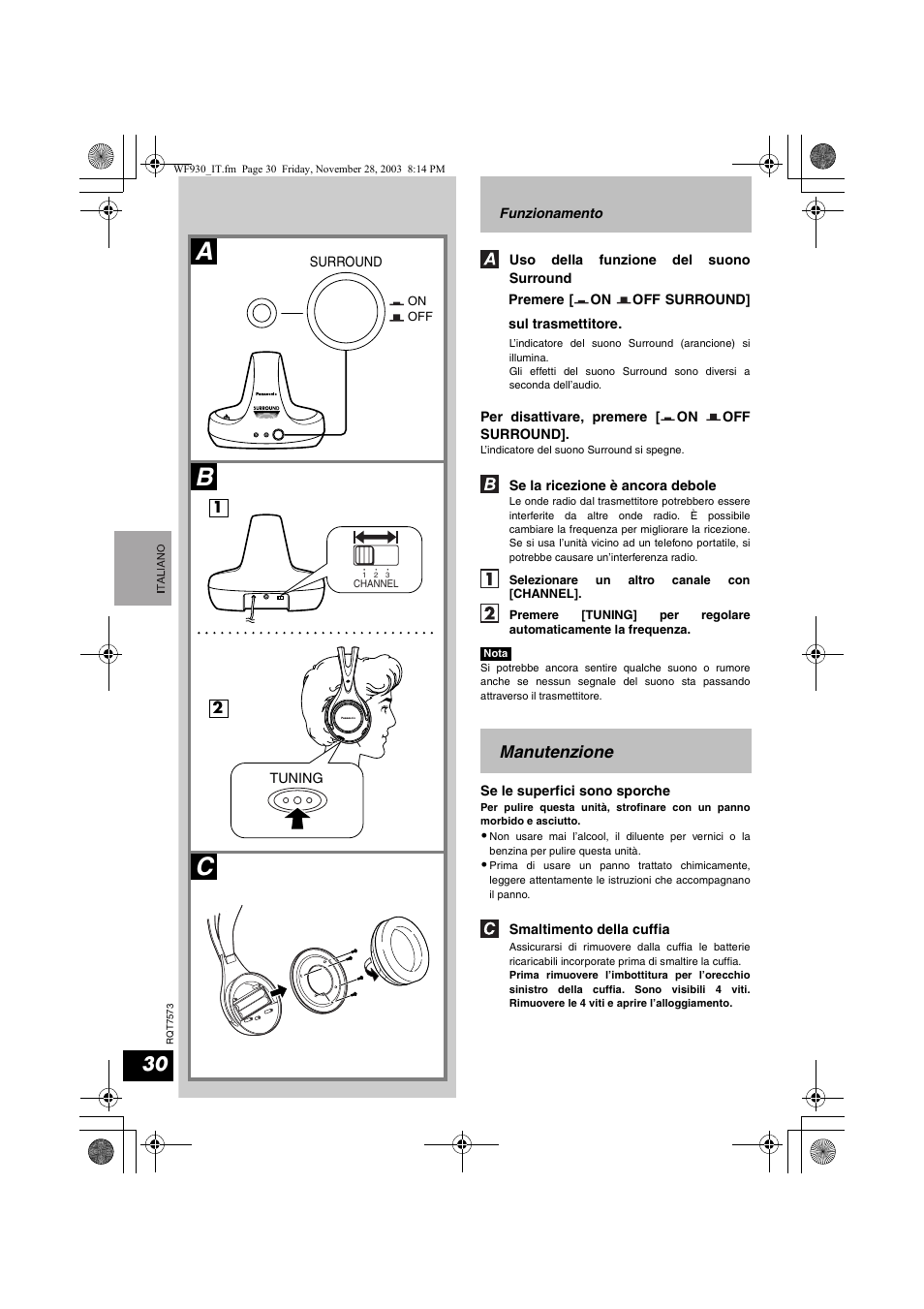 Ab c, Manutenzione | Panasonic RP WF930 User Manual | Page 30 / 76