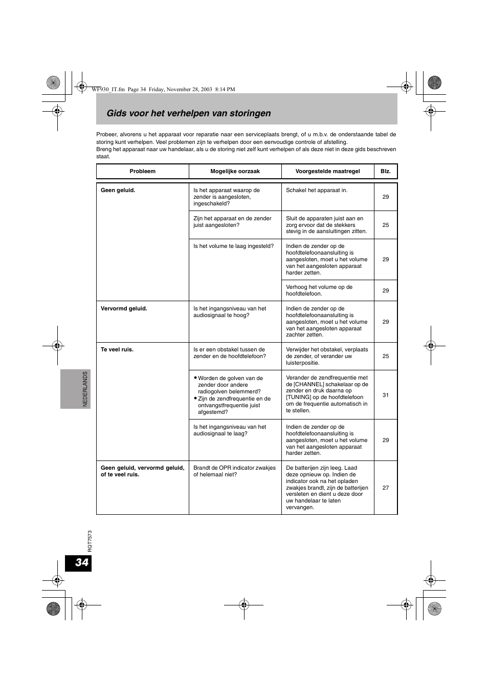 Gids voor het verhelpen van storingen | Panasonic RP WF930 User Manual | Page 34 / 76