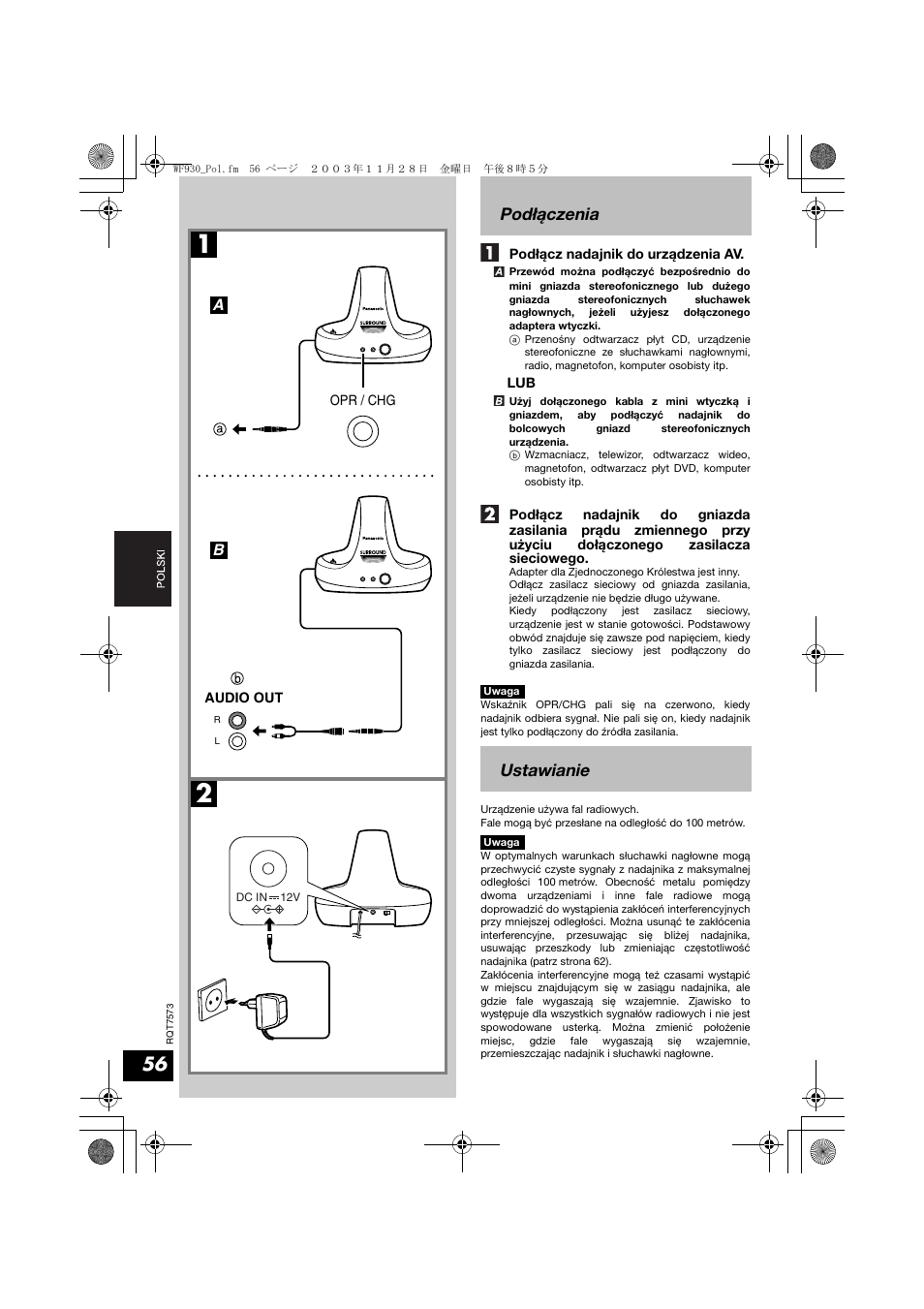 Podłączenia, Ustawianie | Panasonic RP WF930 User Manual | Page 56 / 76