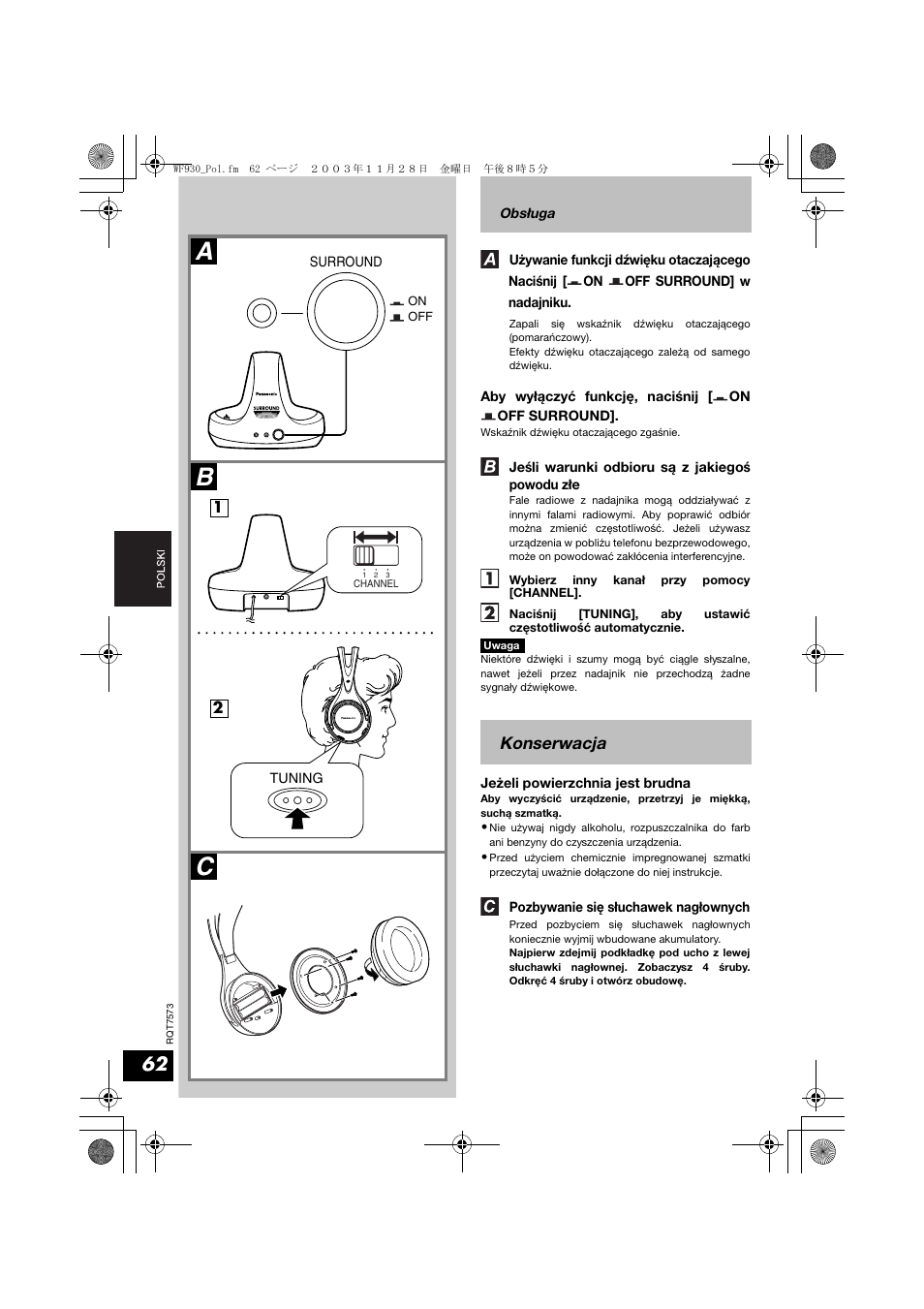 Ab c, Konserwacja | Panasonic RP WF930 User Manual | Page 62 / 76