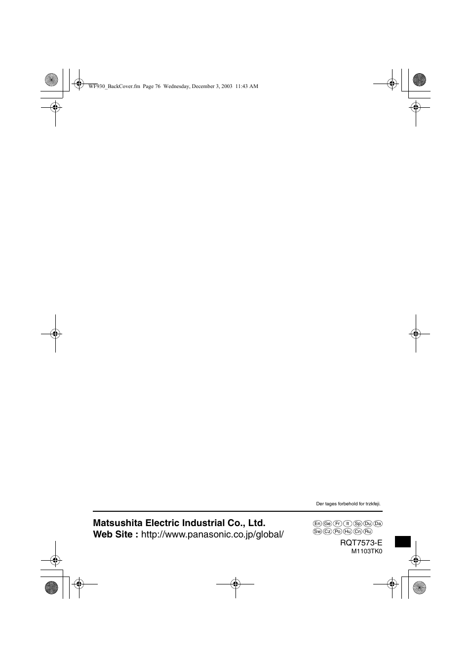 Rqt7573-e | Panasonic RP WF930 User Manual | Page 76 / 76