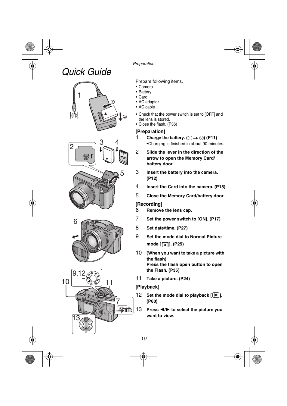 Quick guide | Panasonic DMC-FZ1PP User Manual | Page 10 / 108