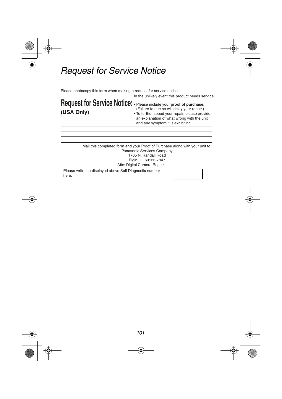 Request for service notice | Panasonic DMC-FZ1PP User Manual | Page 101 / 108