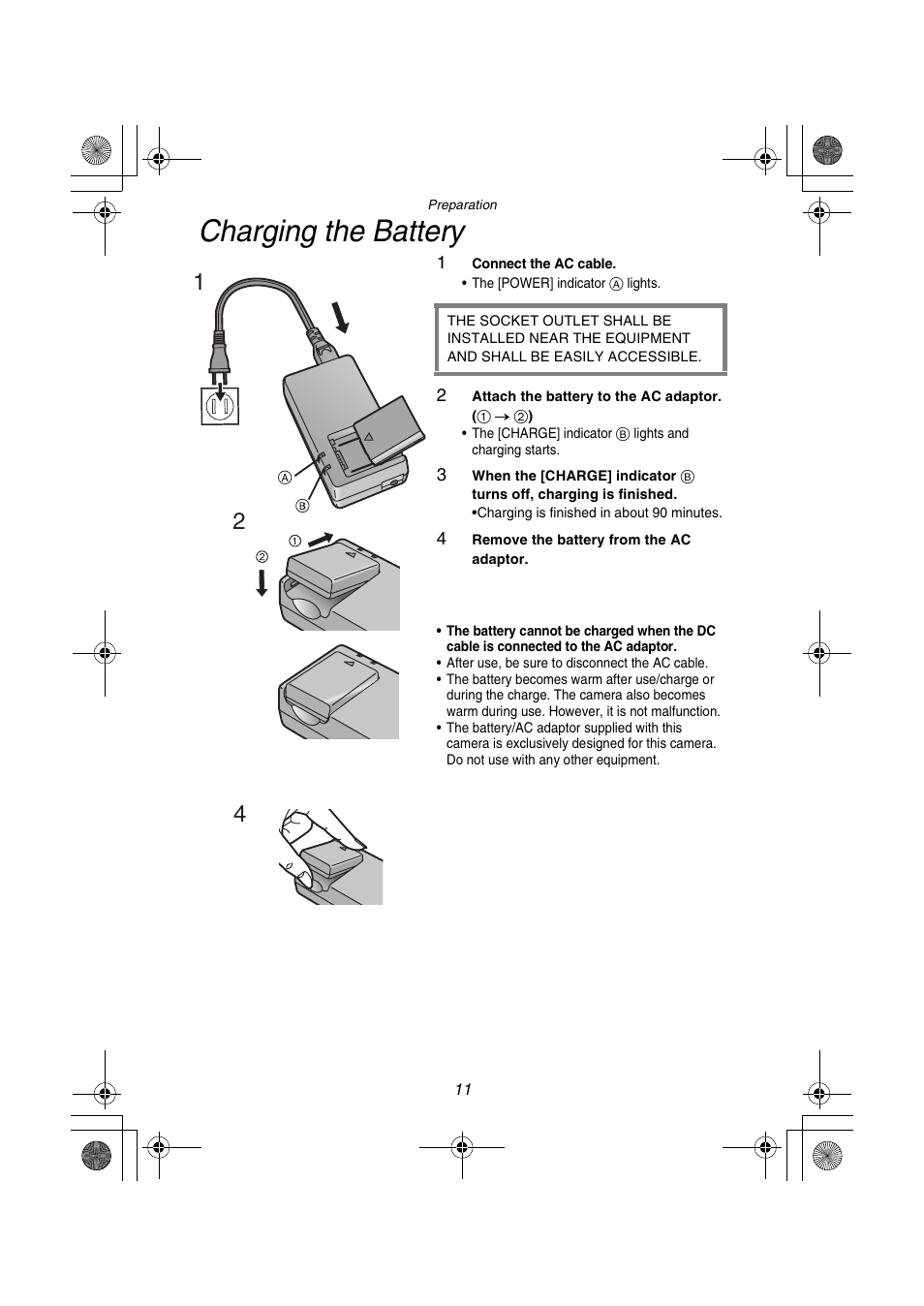 Charging the battery | Panasonic DMC-FZ1PP User Manual | Page 11 / 108