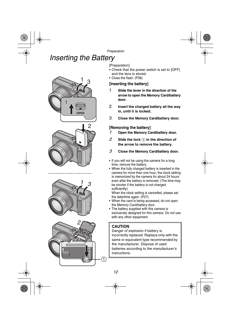 Inserting the battery | Panasonic DMC-FZ1PP User Manual | Page 12 / 108