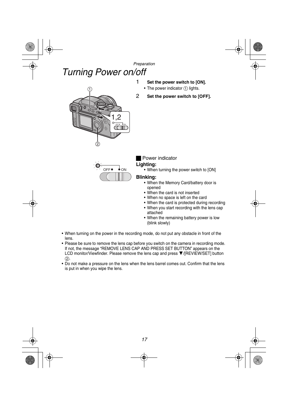 Turning power on/off | Panasonic DMC-FZ1PP User Manual | Page 17 / 108