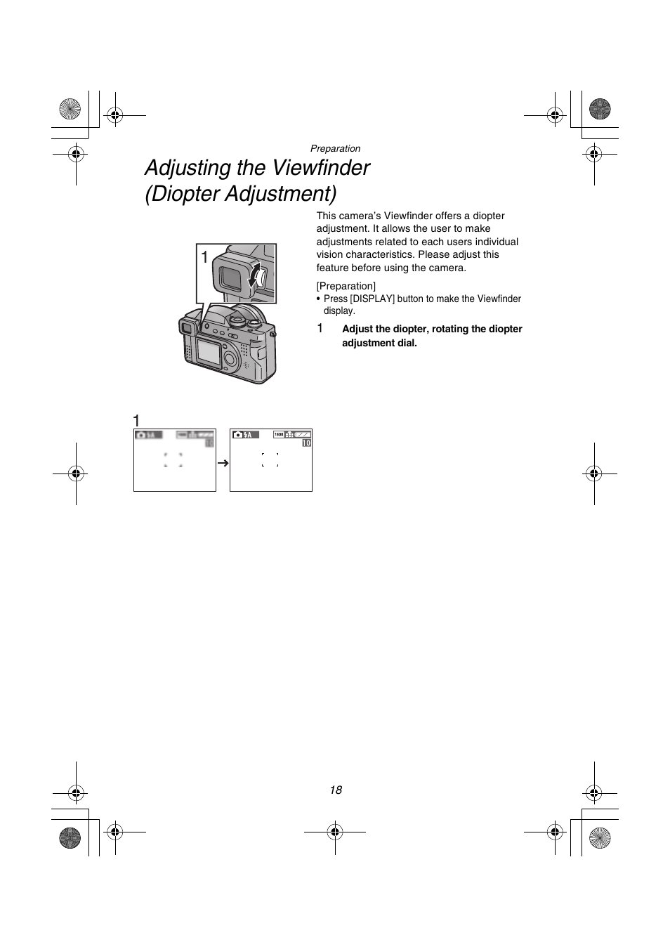 Adjusting the viewfinder (diopter adjustment) | Panasonic DMC-FZ1PP User Manual | Page 18 / 108