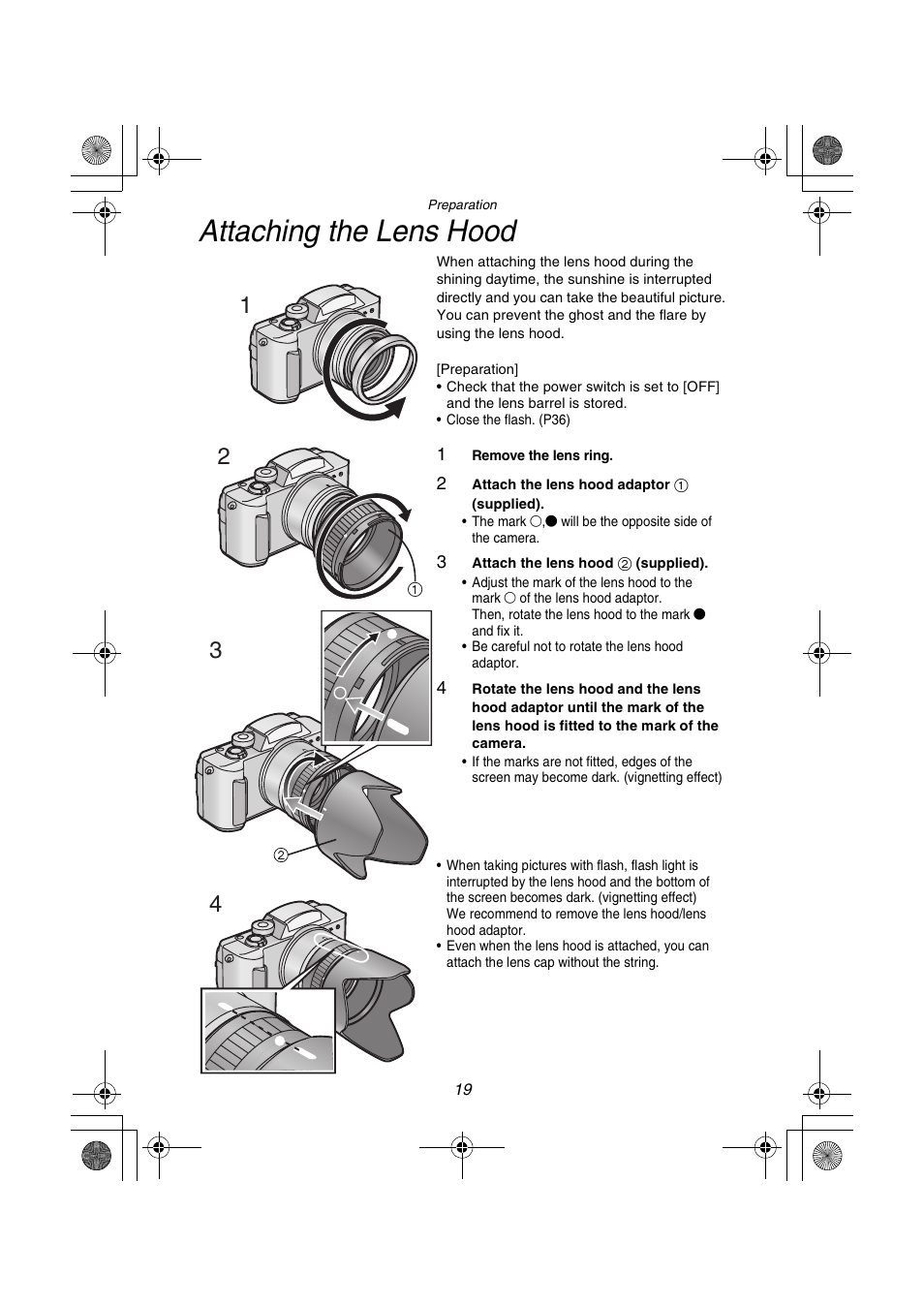 Attaching the lens hood | Panasonic DMC-FZ1PP User Manual | Page 19 / 108