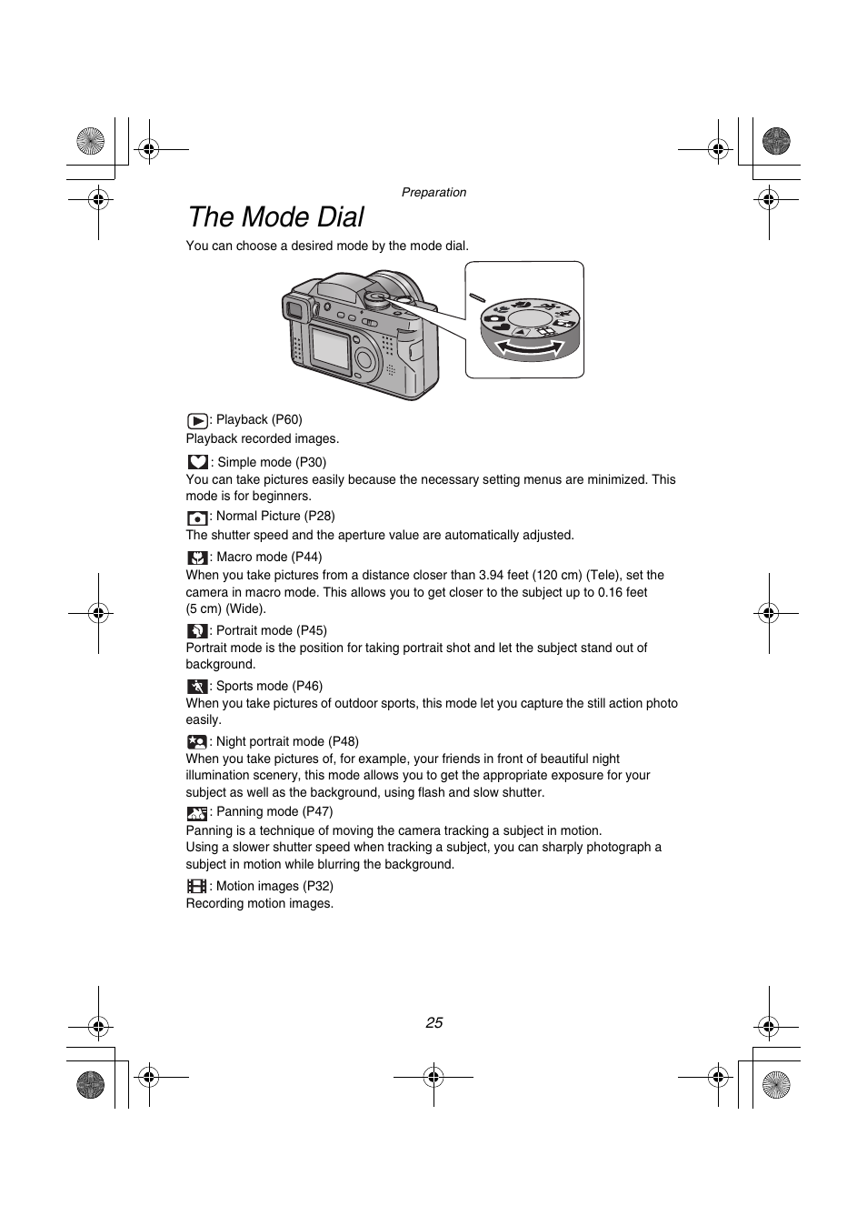 The mode dial | Panasonic DMC-FZ1PP User Manual | Page 25 / 108