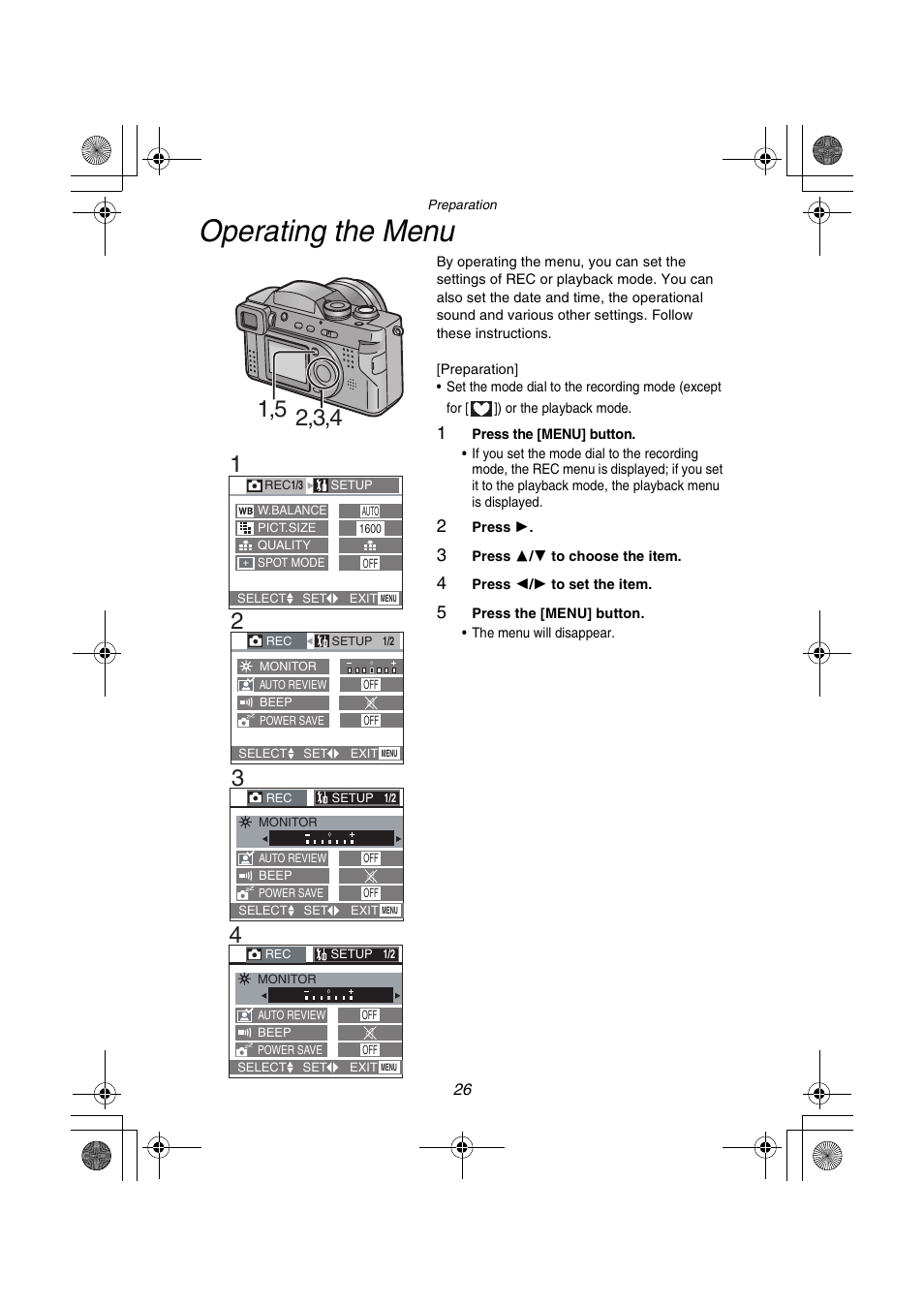 Operating the menu | Panasonic DMC-FZ1PP User Manual | Page 26 / 108