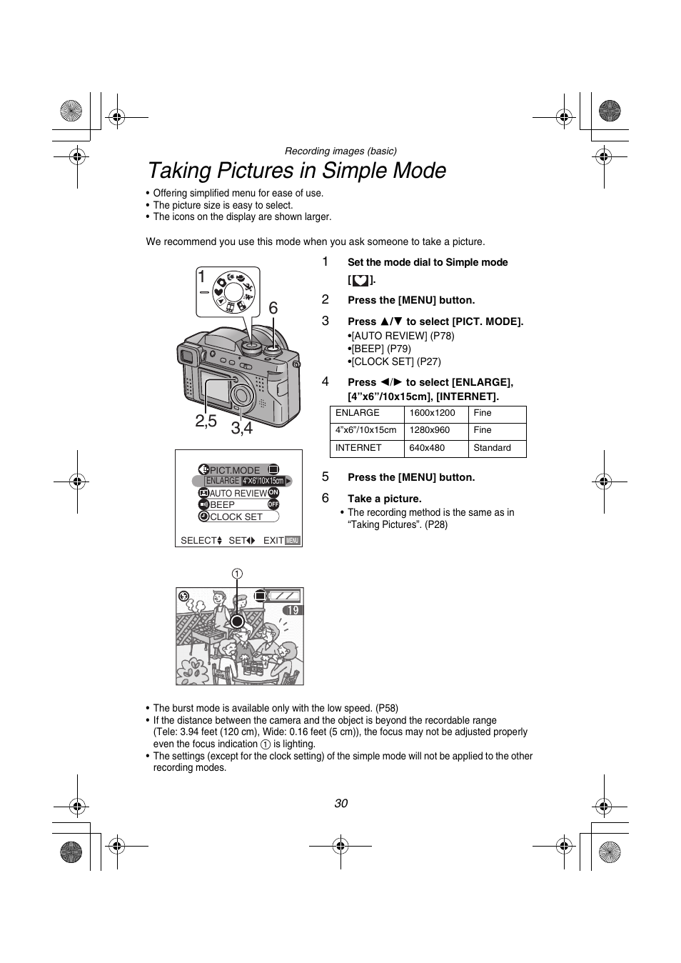 Taking pictures in simple mode | Panasonic DMC-FZ1PP User Manual | Page 30 / 108