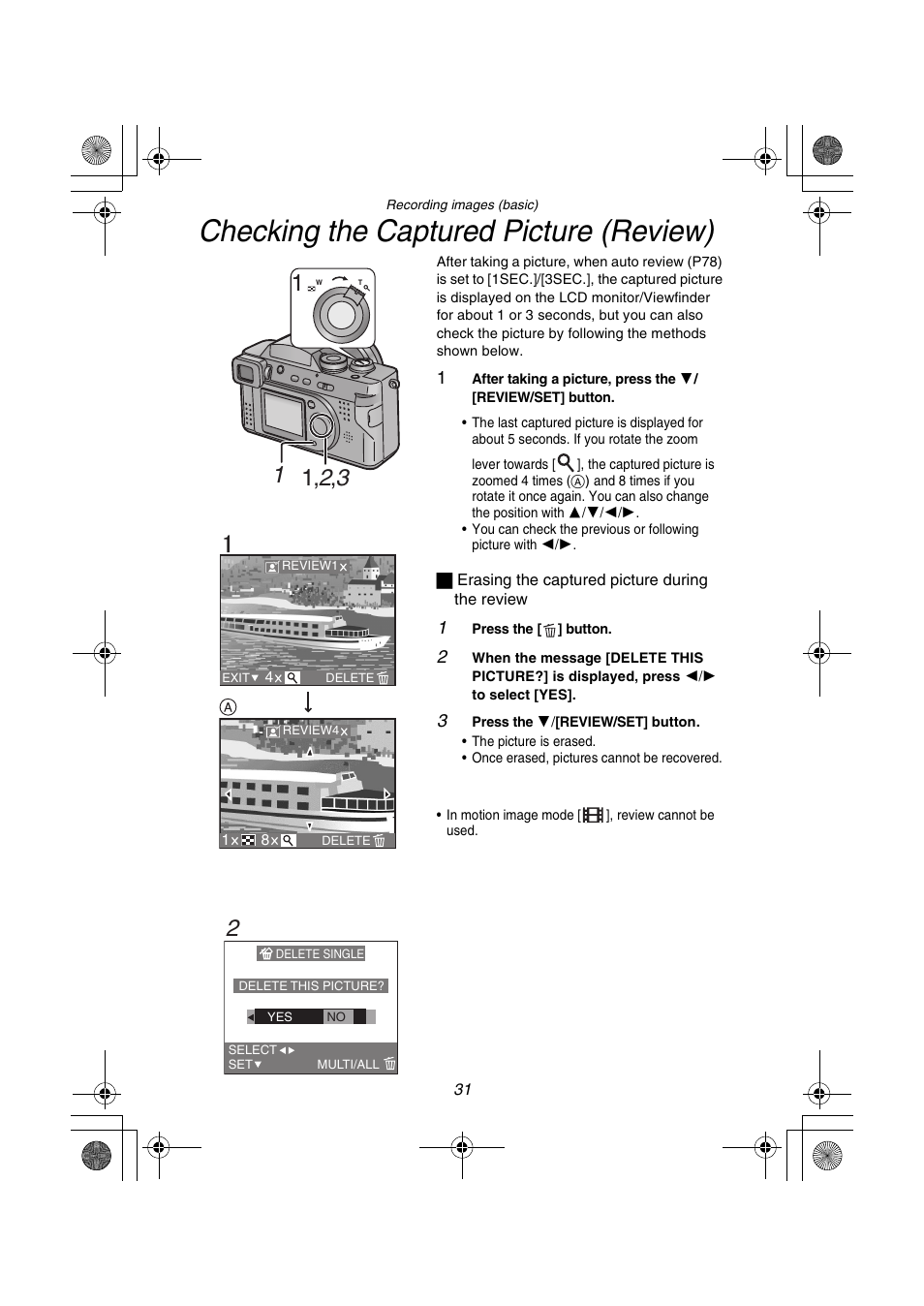 Checking the captured picture (review) | Panasonic DMC-FZ1PP User Manual | Page 31 / 108